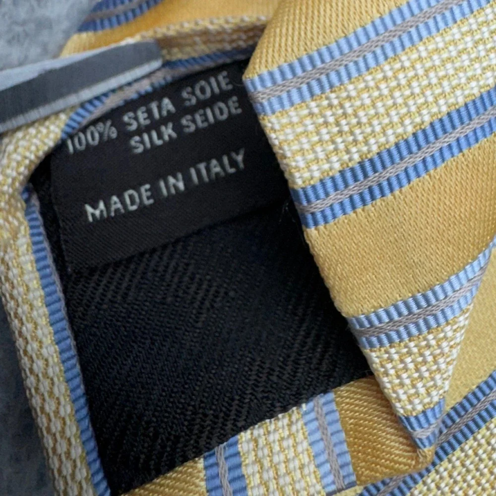 Canali Silk Repp Tie Yellow Blue Striped Made In Italy Designer Necktie